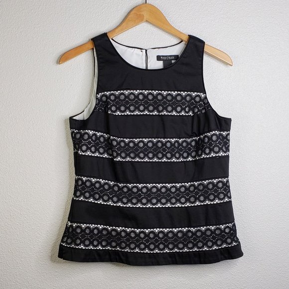 White House Black Market Tops - WHBM Woven Cotton Shell With Lace Insets